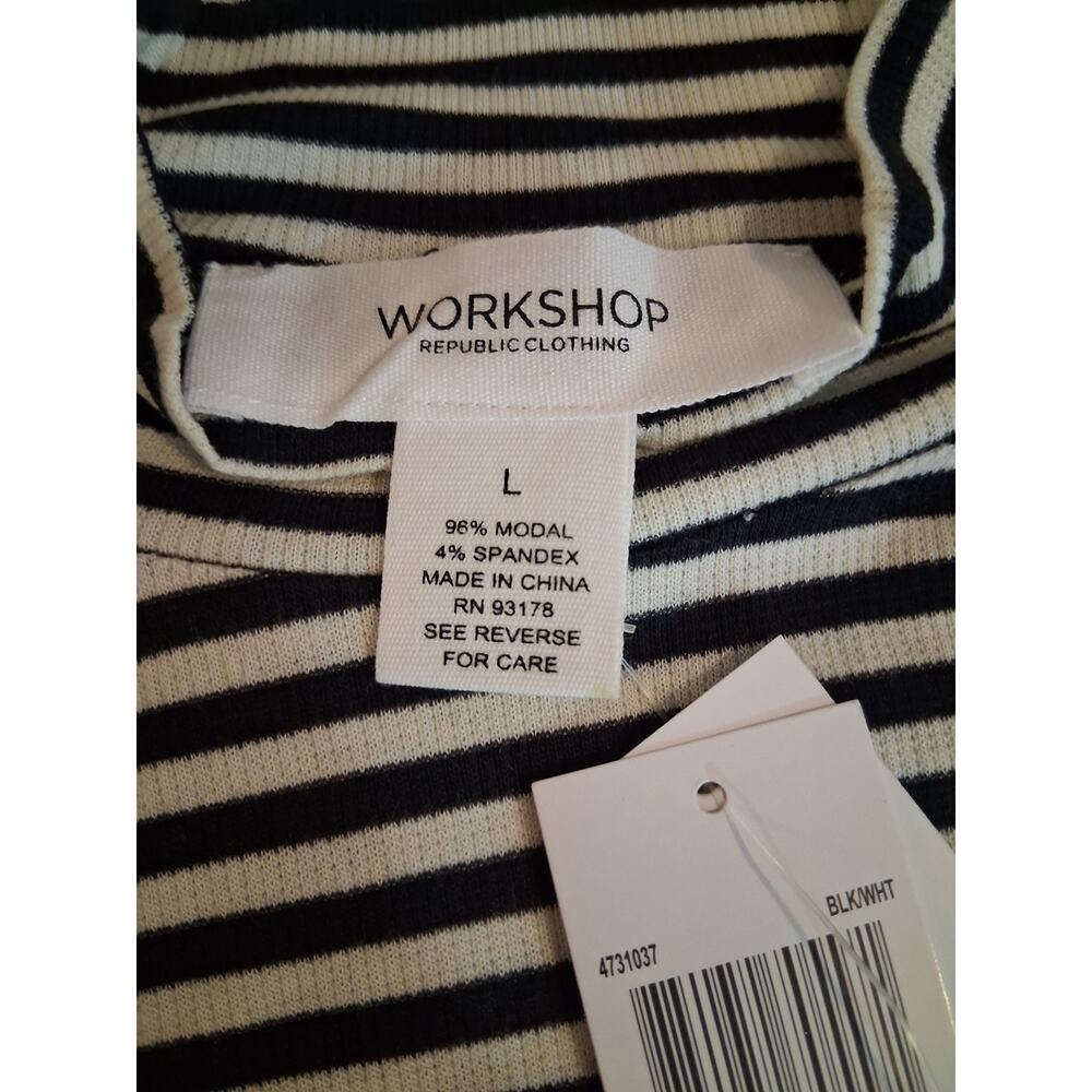 Workshop Republic Clothing Black & White Striped Sleeveless Mock Neck Tank - Picture 5 of 5